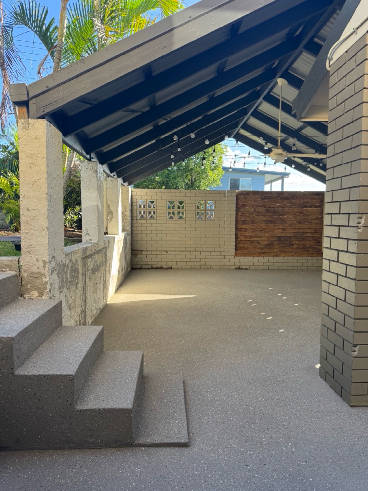 Patio after covercrete resurfacing - Shale colour with fleck finish